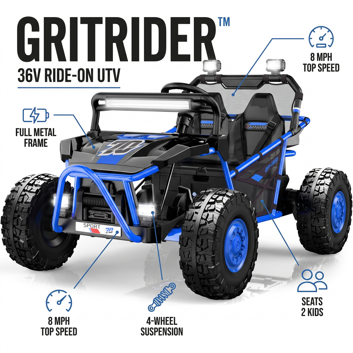 GritRider™ 36V 2-Seater Ride-On UTV